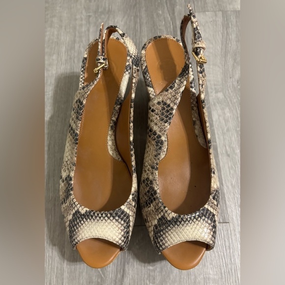 Tory Burch Rosalind Snakeskin Embossed Leather Cork Platform Wedge Sandals - Picture 1 of 6